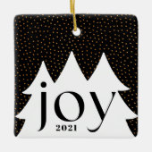 Zwarte en gouden Confetti kerstboom Joy Foto Keramisch Ornament (Voorkant)