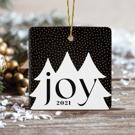 Zwarte en gouden Confetti kerstboom Joy Foto Keramisch Ornament