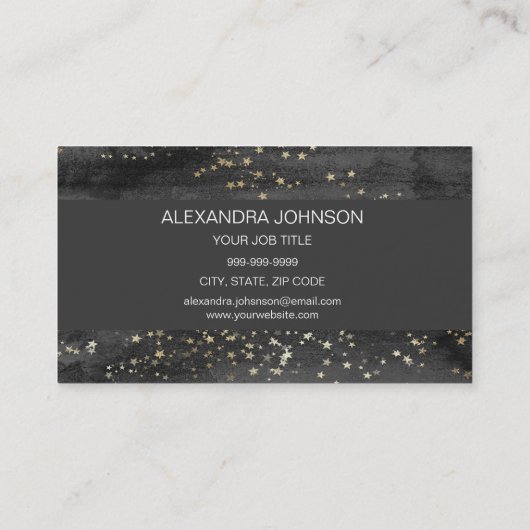 Zwarte en gouden Confetti Stars Makeup Artist Visitekaartje (Achterkant)