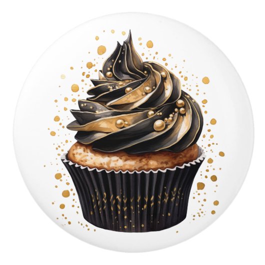 Zwarte en Gouden Cupcakes Keramische Knoppen (Voorkant)
