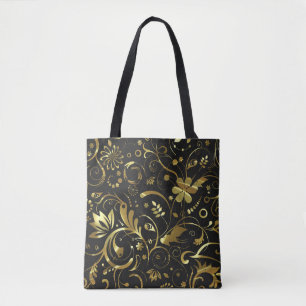 Zwarte en gouden Damask Tote Bag