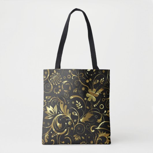 Zwarte en gouden  Damask Tote Bag (Voorkant)