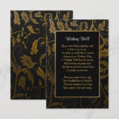 Zwarte en gouden damast bruiloft - Wensput Informatiekaartje (Voorkant / Achterkant)