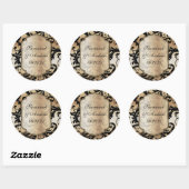 Zwarte en Gouden Damast Trouwsticker Ronde Sticker (Vel)