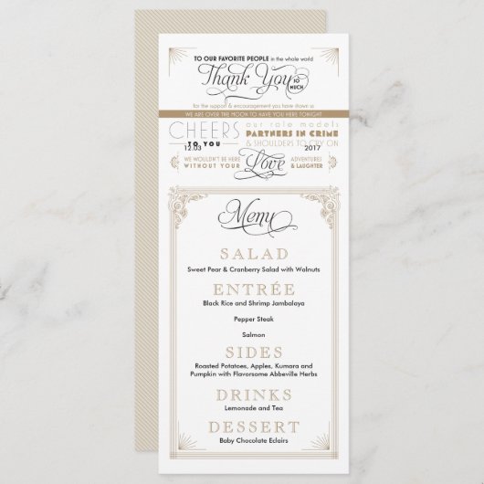  zwarte en gouden dank U menukaarten Menu (Voorkant / Achterkant)