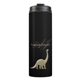 Zwarte en Gouden Dinosauriër Silhouet Monogram Naa Thermosbeker