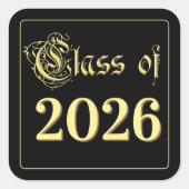 Zwarte en gouden diploma-uitreiking klas van 2023 vierkante sticker (Voorkant)