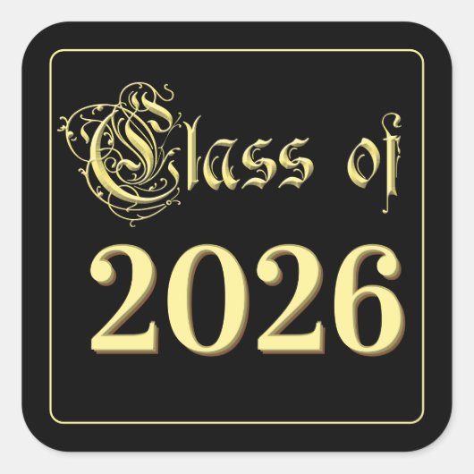 Zwarte en gouden diploma-uitreiking klas van 2023 vierkante sticker (Voorkant)