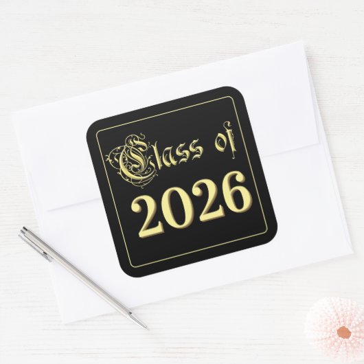 Zwarte en gouden diploma-uitreiking klas van 2023 vierkante sticker (Envelop)