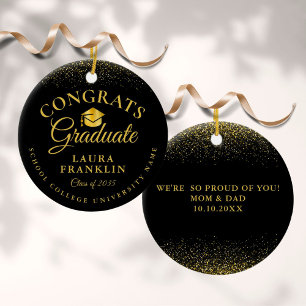 Zwarte En Gouden Dop Afstuderen Gefeliciteerd Keramisch Ornament