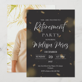Zwarte en gouden elegante foto voor een pensioneri kaart