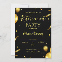 Zwarte En Gouden Elegante Pensionering Kaart