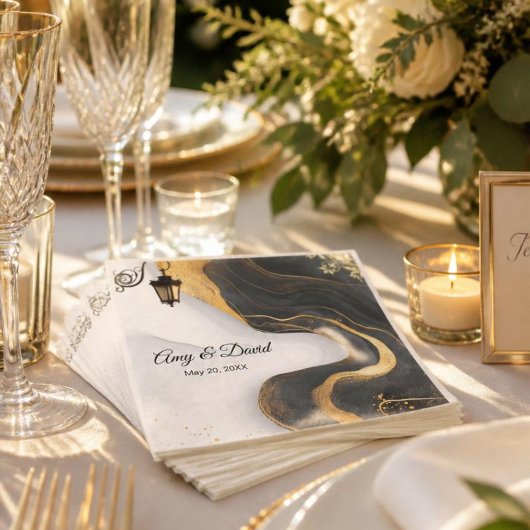 Zwarte en gouden elegante trouwservetten servet