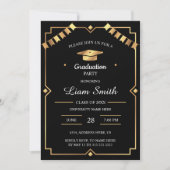 Zwarte en gouden elegante uitnodiging voor afstude (Voorkant)
