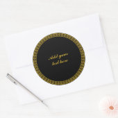 Zwarte en Gouden Elegantie, Aanpassen, Ronde Sticker (Envelop)