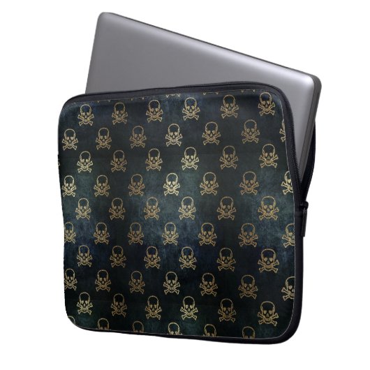 Zwarte en gouden elektronica-tas laptop sleeve (Voorkant Links)