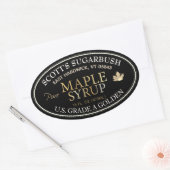 Zwarte en gouden esdoornsiroop met goudblad ovale sticker (Envelop)