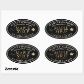 Zwarte en gouden esdoornsiroop met goudblad ovale sticker (Vel)