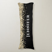 Zwarte en gouden faux Glitter Aesthetische Naam Lichaamskussen (Voorkant Verticaal)