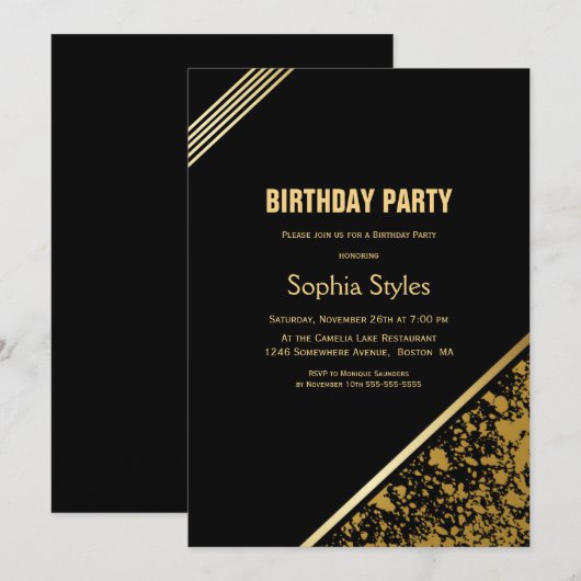 Zwarte en gouden feestdag kaart (Voorkant / Achterkant)