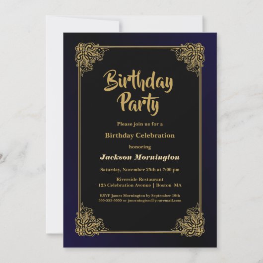 Zwarte en gouden feestdag kaart (Voorkant)