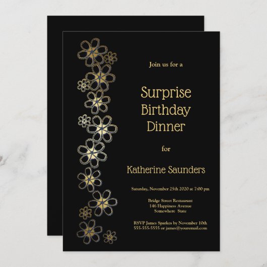 Zwarte en gouden feestdag kaart (Voorkant / Achterkant)