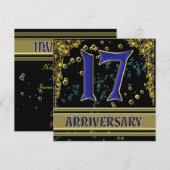 Zwarte en gouden feestje 17-jarig jubileum kaart (Voorkant / Achterkant)