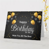 Zwarte en gouden fijne verjaardag kaart (Gele Bloem)