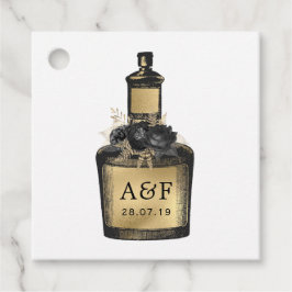 Zwarte en gouden fles monogram bedankjes labels