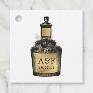 Zwarte en gouden fles monogram bedankjes labels