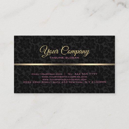 Zwarte en gouden  Floral Damaskers Visitekaartje (Achterkant)