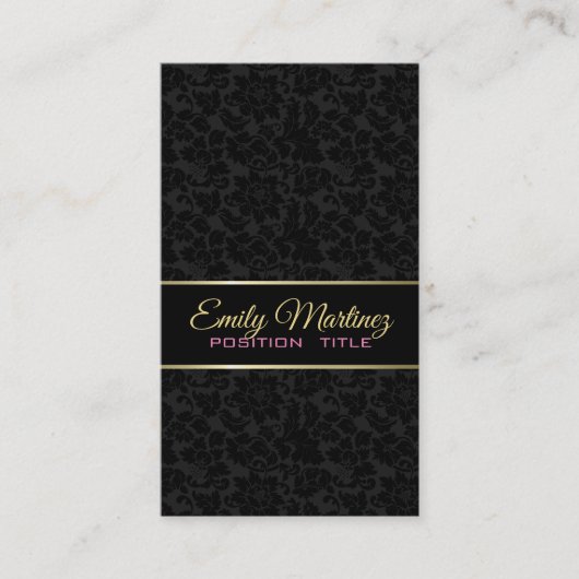 Zwarte en gouden  Floral Damaskers Visitekaartje (Voorkant)