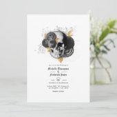 Zwarte en gouden Floral Gothic Wedding QR Code Uit Kaart (Staand voorkant)