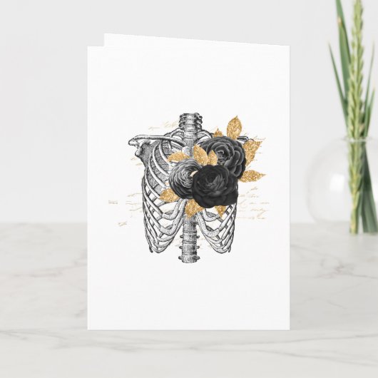 Zwarte en gouden Floral Skeleton Gothic Wedding Programma (Achterkant)