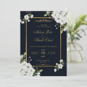 Zwarte en gouden florale miniker kaart (Staand voorkant)