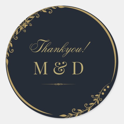 Zwarte en gouden florale minuscule kaken ronde sticker (Voorkant)