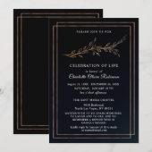 Zwarte en gouden Florale viering van het leven Uit Bedankkaart (Voorkant / Achterkant)