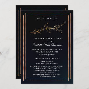 Zwarte en gouden Florale viering van het leven Uit Bedankkaart