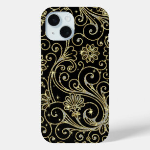 Zwarte en gouden fluitjes iPhone 15 case