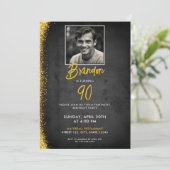 Zwarte en gouden  foto 90ste verjaardag kaart (Staand voorkant)