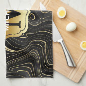 Zwarte en gouden geode strata texturen theedoek (Quarter Fold)