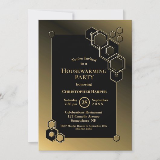 Zwarte en gouden geometrische Housewarming Party Kaart (Voorkant)