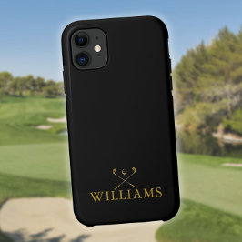 Zwarte en gouden gepersonaliseerde naamgolfclubs Case-Mate iPhone case