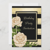 Zwarte en gouden gestreepte bloemengeburtstag met  kaart (Voorkant)