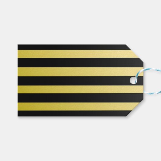 Zwarte en gouden gestreepte cadeaubijlage cadeaulabel (Voorkant (Horizontaal))