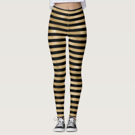 Zwarte en gouden gestreepte damesleggings leggings