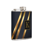 Zwarte en gouden gestreepte monogrammen chic heupfles (Rechts)