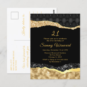 Zwarte en gouden glam tranen verjaardagsfeestje briefkaart