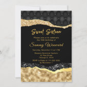 Zwarte en gouden glazen tranen zoete zestien kaart (Voorkant)