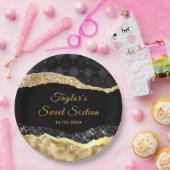 Zwarte en gouden glazen tranen zoete zestien papieren bordje (Feest)